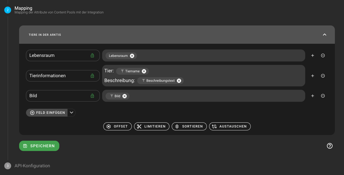 Mapping von Felder für die API