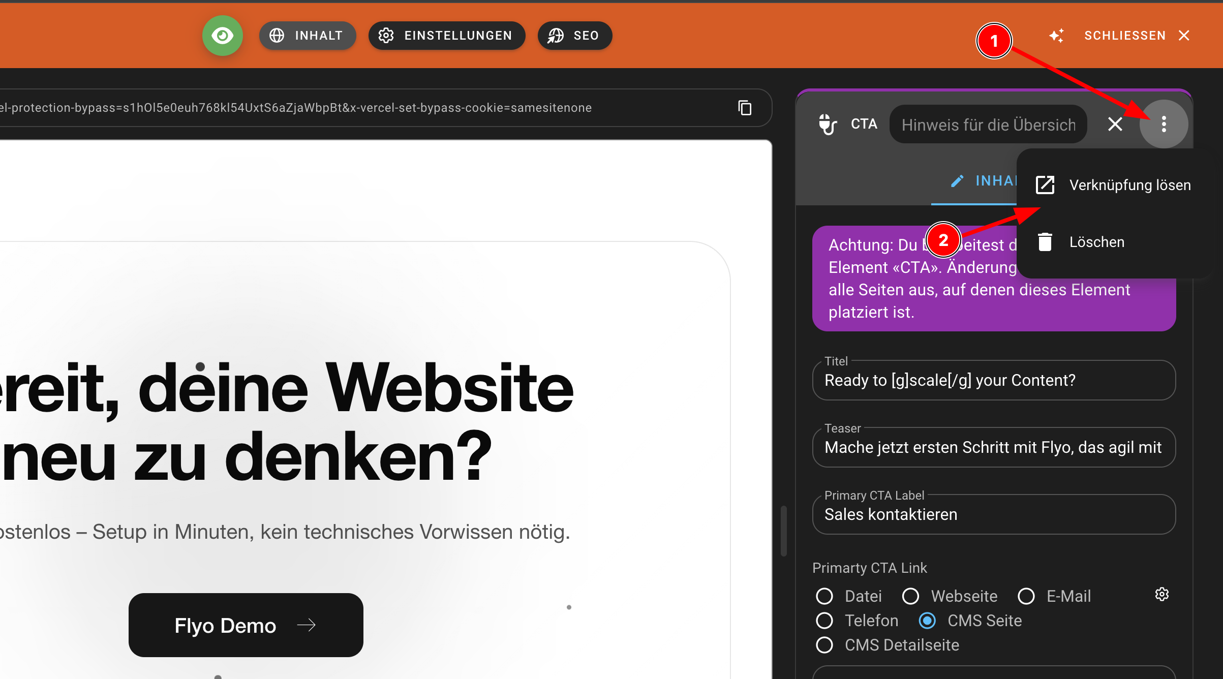 Screenshot: Verknüpfung aufheben